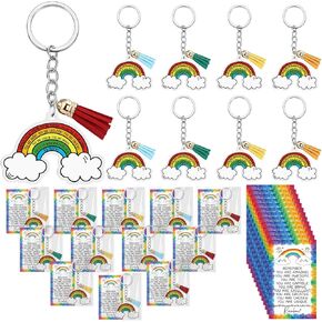 60 Pcs End of Year Student Gifts Bulk Rainbow Keychain with You Are Awesome Card for Preschool Kindergarten Graduation Gifts Classroom Prizes School Supplies