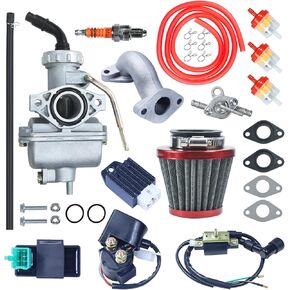 PZ20 Carburetor Carb Air filter AC CDI Box Ignition Coil Starter Solenoid Relay Voltage Regulator Kit for 50cc-125cc Taotao Coolster Apollo Kazuma Kids ATV Four Wheeler Quad Dirt Pit Bike Red