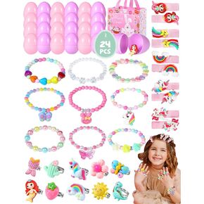 Swooflia 24 Pack Easter Egg Egg Jewelry Stuffers Gifors for Girls - Pink Purple Easter Hunt Descored Bracelets Clips Rings 3 4 5 6 7 8 12 enger child stiter girl teens accessories