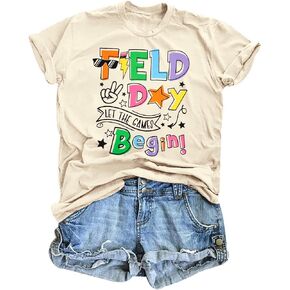 Field Day Shirts for Women: Field Day Let The Games Begin Shirt Teacher Life T-Shirt Fun Day Graphic Tee Tops