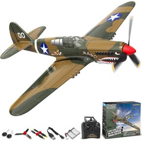 طائرة VOLANTEXRC RC للمبتدئين، طائرة 4CH WWII RC P40 Warhawk مع Aileron، طائرة تحكم عن بعد 2.4 جيجا هرتز مع تصحيح ذاتي Xpilot ومفتاح واحد بهلوانية، هدايا للبالغين (761-13 RTF)