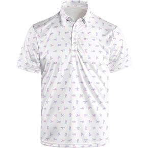 Funny Print Golf Shirts for Men Lightweight Dry-Fit Hawaiian Style Casual Polo with Stretch Fabric for Outdoor & Sports