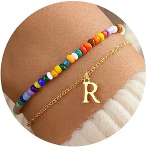 Turandoss Colorful Beaded Initial Bracelets for Teen Girls Women Gifts - 18K Gold Plated Cute Initial Bracelets for Girls Jewelry Teen Girl Gifts Trendy Stuff Birthday Gifts for Girls