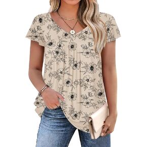 in'Voland plus size womens الكشكش الأكمام قمم Tunic Tops v العنق القمصان الصيفية طباعة الأزهار قمم بلوزة أنيقة in Kuwait