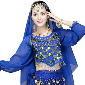 Wuchieal Women's Dance Sleeves Top ، Belly Dance Bra Top with Coin Rave Party Costume ، Belly Dancing Outfit