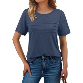 AUTOMET Women's Summer Short Sleeve Shirts Trendy T-Shirts Dressy Casual Blouses 2025 Crew Neck Tunic Beach Fashion Tops
