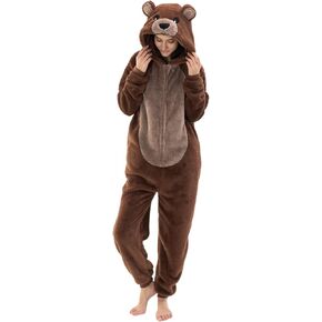Unisex Adult Onesie Pajamas, Snug Fit Sherpa Cosplay Bear One Piece Halloween Costume