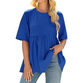 Cicy Bell Women Summer Babydoll Tops Oversized Short Sleeve Peplum Tunic T Shirt Casual Loose Fit Blouse