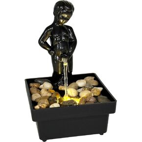 Island Dogs Peeing Boy LED Fountain – Novelty Desk Accessory with Decorative Stones – Fun, Quirky Home and Office Decor – Perfect for Fans of Unique Gifts, Light-Up Fountain for Indoor Use