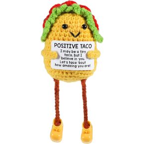 Emotional Crochet Positive Taco Gifts, 3" Funny Positive Taco Mini Crochet Taco with Positive Affirmations Cards for Inspirational Novelty Gifts Mothers Day Birthday Valentines Friend Party Decoration