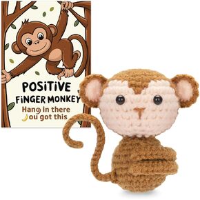 Positive Finger Dolls Handcrafted Crochet Monkey with Encouragement Card Cute Emotional Comfort Hugging Plush Inspirational Gift for Women Birthday (Finger Monkey)