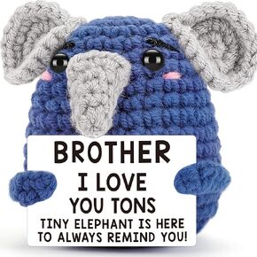 Mini Brother Gifts from Sisters Brothers, Brother Birthday Fathers Day Graduation Presents, Cute Handmade Crochet Elephant Gift, I Love You Tons Cool Stuff Things