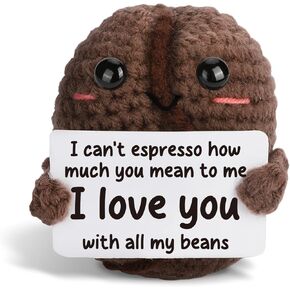 Coffee Lover Gifts for Women Men - Coffee Bean Crochet Doll for Girlfriend Boyfriend, Funny Espresso Pun Gift for Friend Coworker, I Love You with All My Beans Present for Birthday Valentines Day