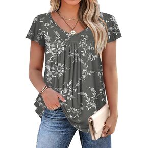 in'Voland plus size womens الكشكش الأكمام قمم Tunic Tops v العنق القمصان الصيفية طباعة الأزهار قمم بلوزة أنيقة