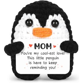 Mini Positive Crochet Penguin for Mothers Day, Christmas, Birthday Gifts, Small Gifts for Women, Mom, Nana, Grandma, Appreciation Gift for Mom from Daughters Son