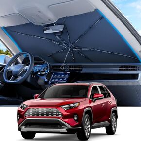 REEVAA 2025 Upgraded Car Windshield Sun Shade Umbrella [100% Sun Protection & Keep Cool] Protect Interior, 360° Flex Handle Sun Shield Sunshade, Medium (57''x32'') for Most Sedans/SUV