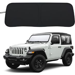 ظلال شمس الزجاج الأمامي الممتاز لعام 2018-2025 Jeep Wrangler JL JLU & 2020-2025 Jeep Gladiator ، 310T Material Window Sun Sun Clocks الأشعة فوق البنفسجية قابلة للطي مع حقيبة تخزين
