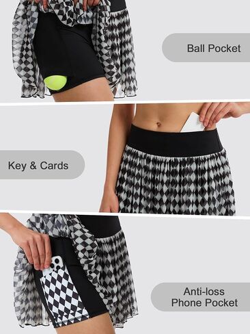 Ibeauti Womens Mini Skort Skort High Pherced Tennis Golf Golf Golf Meesh Ruffler Mehatial Skirt مع جيوب قصيرة in Saudi Arabia