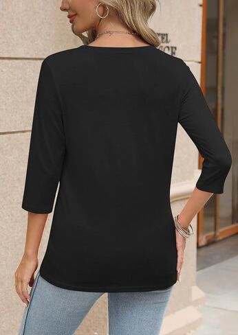 Bliwov Womens Spring Summer Tops V Neck 3/4 Sleeve Outfits Loose Fit Soft Blouses Business Casual Basic Plus Size T Shirts in Kuwait