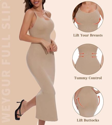 Shapewear Slip Dress for Women Under Dress Tummy Control Long Slip Dress with Back Slit in Saudi Arabia