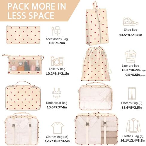 KPX 8 Set Packing Cubes for Travel, Luggage Packing Organizers Accessories Large Toiletries Bag for Clothes Shoes Cosmetics (Strawberry) in Kuwait