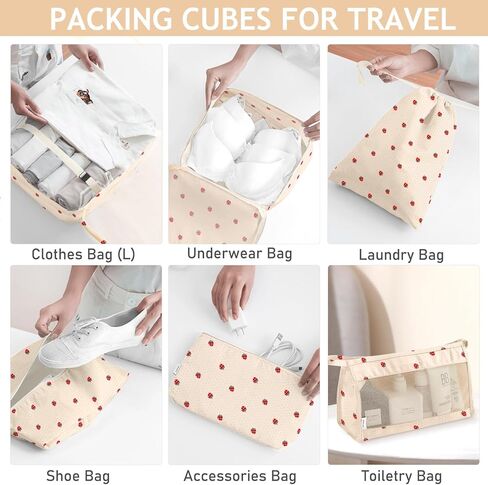 KPX 8 Set Packing Cubes for Travel, Luggage Packing Organizers Accessories Large Toiletries Bag for Clothes Shoes Cosmetics (Strawberry) in Kuwait