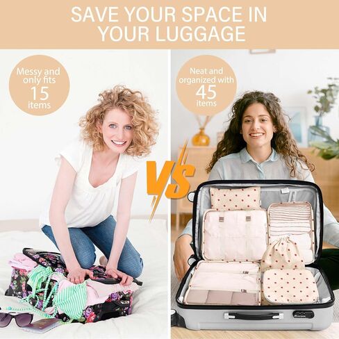 KPX 8 Set Packing Cubes for Travel, Luggage Packing Organizers Accessories Large Toiletries Bag for Clothes Shoes Cosmetics (Strawberry) in Kuwait