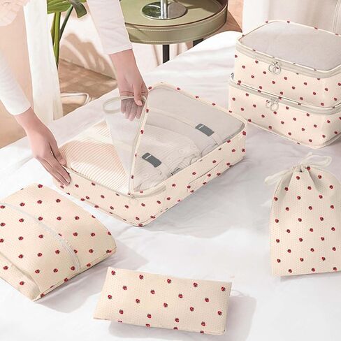 KPX 8 Set Packing Cubes for Travel, Luggage Packing Organizers Accessories Large Toiletries Bag for Clothes Shoes Cosmetics (Strawberry) in Kuwait