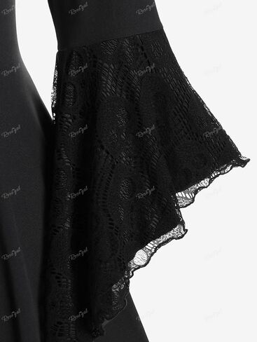 Rosegal Womens بالإضافة إلى حجم القوطية جرس جرس الأكمام من منديل الدانتيل tee in Kuwait