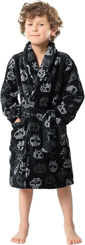Skull Print Boys Coral Fleece Bathrobe with Collar, Super Soft and Warm Pajama for Kid 7-16 Years in Saudi Arabia