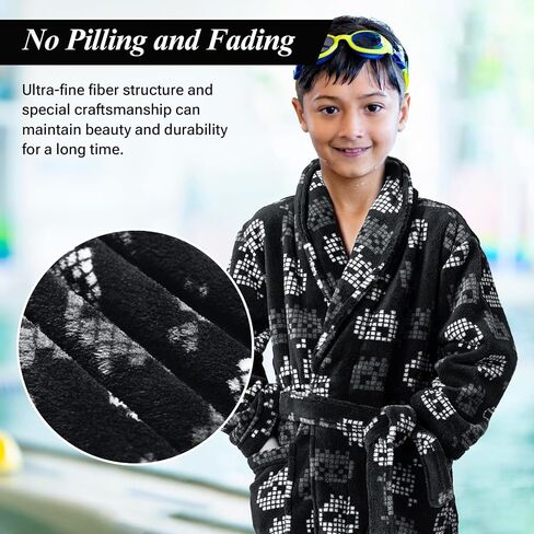 Skull Print Boys Coral Fleece Bathrobe with Collar, Super Soft and Warm Pajama for Kid 7-16 Years in Saudi Arabia