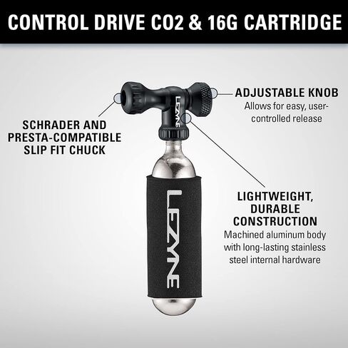 منفاخ إطارات الدراجة من Lezyne Control Drive CO2، الرأس فقط، الطريق، الجبل، مجموعة مسطحة لدراجة الحصى، ثاني أكسيد الكربون الملولب، صمام بريستا أو شريدر، فضي in Saudi Arabia
