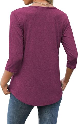 Heymiss Womens Tops 3/4 Sleeve V Deck Dertts فضفاضة بلوزات سترة غير رسمية تقاطع صيف الصيف in Kuwait