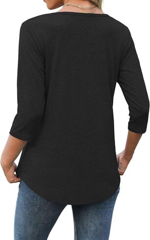 Heymiss Womens Tops 3/4 Sleeve V Neck Shirts Loose Casual Tunic Blouses Criss Cross Summer Tshirts in Kuwait