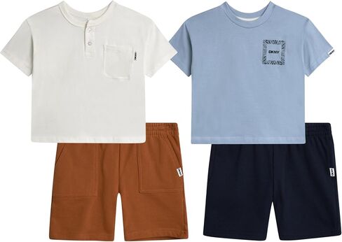 DKNY Toddler Boys' Shorts Set - 4 Piece Short Sleeve Crew Neck Graphic Tee and Matching Fleece Shorts for Boys (Sizes: 2T-7) in Saudi Arabia