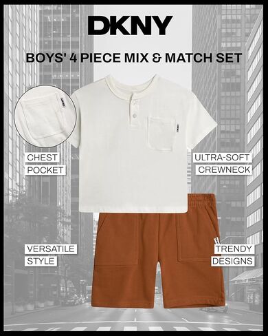 DKNY Toddler Boys' Shorts Set - 4 Piece Short Sleeve Crew Neck Graphic Tee and Matching Fleece Shorts for Boys (Sizes: 2T-7) in Saudi Arabia