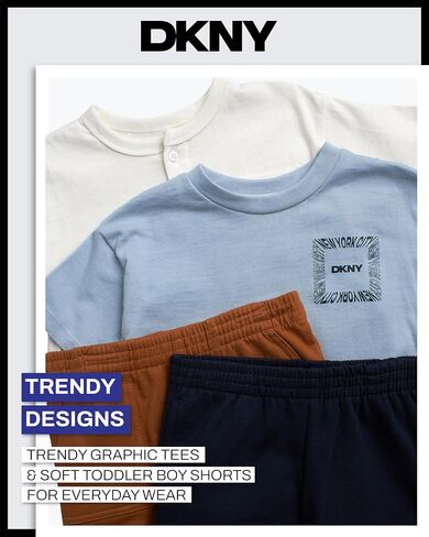 DKNY Toddler Boys' Shorts Set - 4 Piece Short Sleeve Crew Neck Graphic Tee and Matching Fleece Shorts for Boys (Sizes: 2T-7) in Saudi Arabia