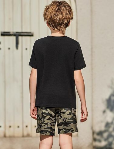 Arshiner Boys' 2-Piece Cotton Outfit Color Block T-Shirt and Shorts Set Casual Summer Clothes for Kids 6-14 Years in Saudi Arabia