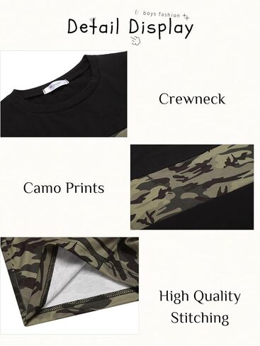 Arshiner Boys' 2-Piece Cotton Outfit Color Block T-Shirt and Shorts Set Casual Summer Clothes for Kids 6-14 Years in Saudi Arabia