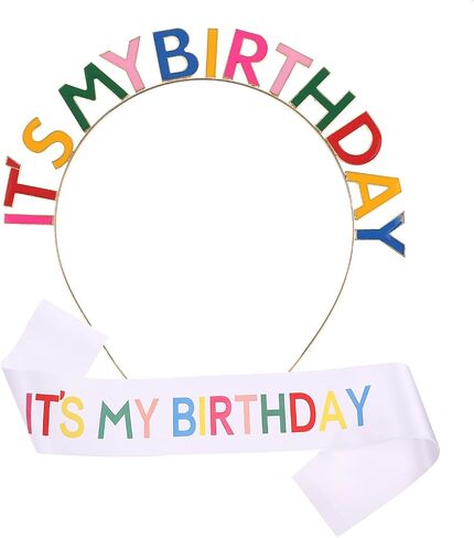 Jiahang Letters Birthday Tiara Beadband & Sash for Girls Women ، إنه عقال عيد ميلادي و Crown Set in Kuwait