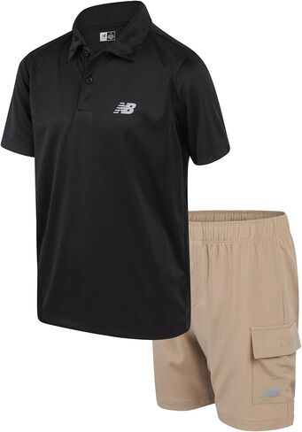 New Balance Boys' Athletic Shorts Set - 2 Piece Performance Short Sleeve Golf Polo Shirt and Active Shorts (Sizes: 8-12) in Saudi Arabia