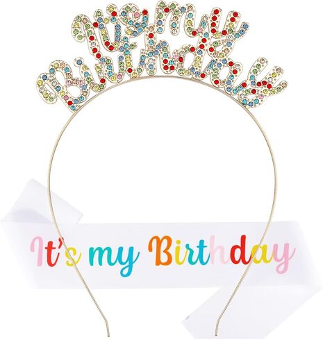 Chanaco Birthday Sash, Girl Headband Set, Tiara Crown, Women's Happy Birthday Decorations and Gifts in Kuwait