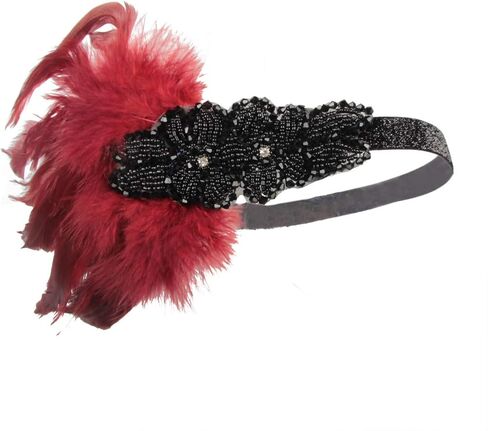 1920s Flapper Headband for Women Black Feather Gatsby Headpiece for Costume Elastic 20s Feather Headbands Girl in Kuwait