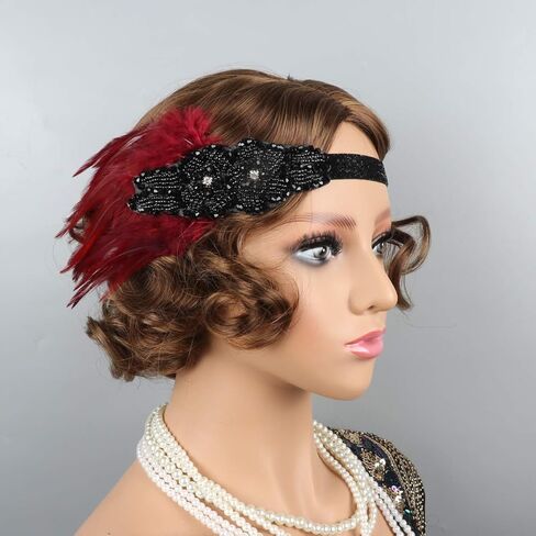 1920s Flapper Headband for Women Black Feather Gatsby Headpiece for Costume Elastic 20s Feather Headbands Girl in Kuwait