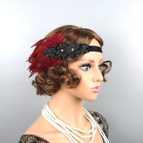 1920s Flapper Headband for Women Black Feather Gatsby Headpiece for Costume Elastic 20s Feather Headbands Girl in Kuwait