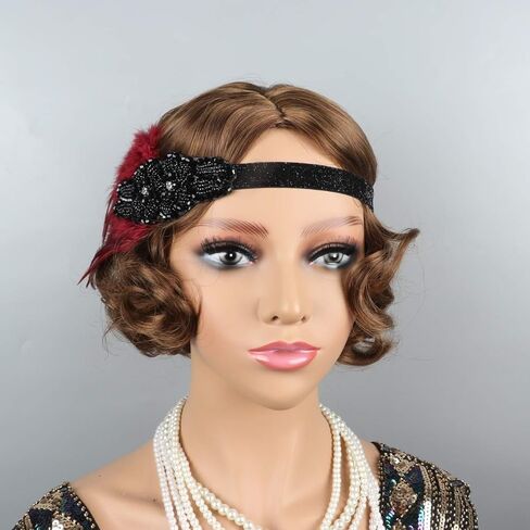 1920s Flapper Headband for Women Black Feather Gatsby Headpiece for Costume Elastic 20s Feather Headbands Girl in Kuwait