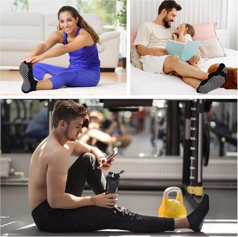ELUTONG Unisex Non Slip Socks for Yoga,Pilates,Workout,Home,Hospital Ankle Cotton Anti Skid Grip Socks for Adults Men Women in Kuwait