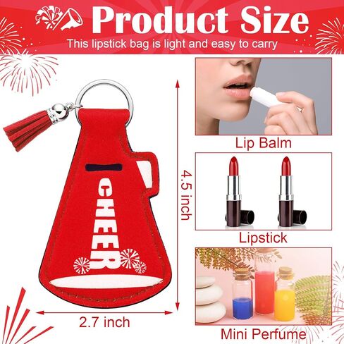 20 Pcs Cheerleading Gifts Bulk Natural Lip Balm Holder with Tassel Hangable Keychain Charms Set Cheer Team Gifts for Cheer Teen Sports Party Supplies(Red) in Kuwait