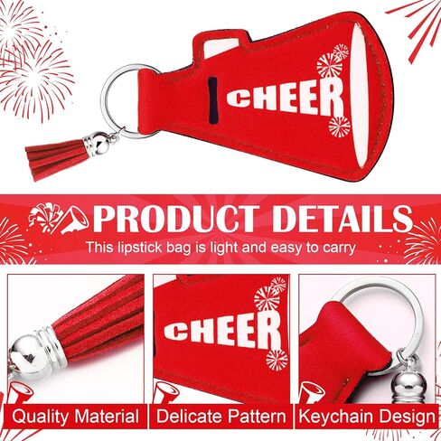 20 Pcs Cheerleading Gifts Bulk Natural Lip Balm Holder with Tassel Hangable Keychain Charms Set Cheer Team Gifts for Cheer Teen Sports Party Supplies(Red) in Kuwait