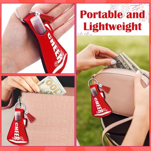 20 Pcs Cheerleading Gifts Bulk Natural Lip Balm Holder with Tassel Hangable Keychain Charms Set Cheer Team Gifts for Cheer Teen Sports Party Supplies(Red) in Kuwait